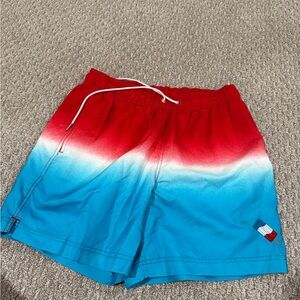 Red and Blue Ombre Swim Shorts